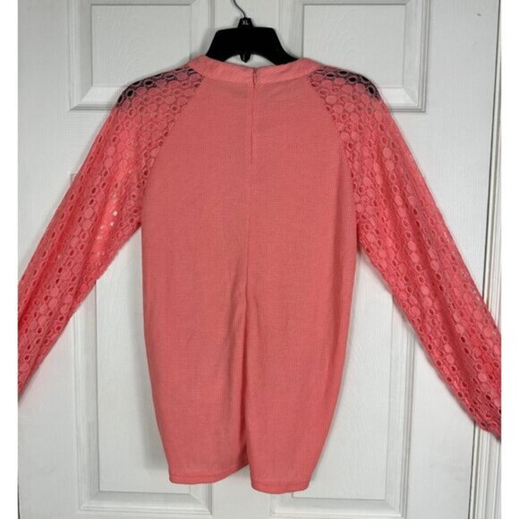 3 for $15 Miholl Coral Long Sleeve Lace Knit Top, Tie Front , NWT Size Small - Picture 3 of 10